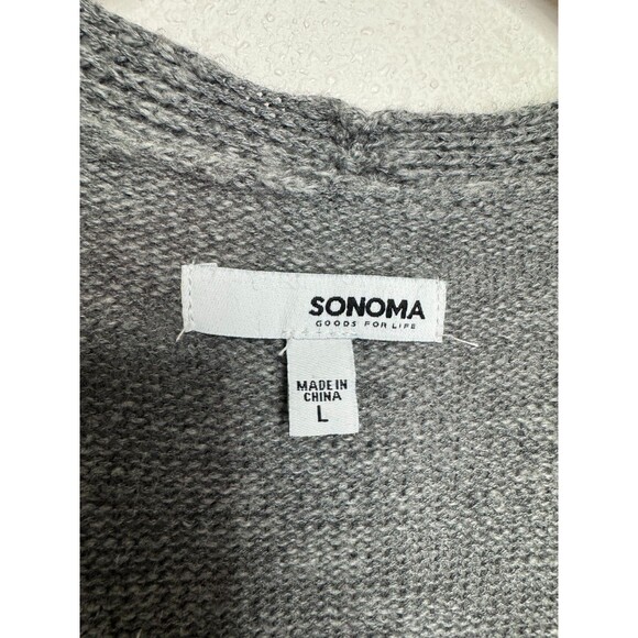 Sonoma Large Longline Cardigan Sweater Gray Open Front Ribbed Knit Long Sleeve - Picture 8 of 11